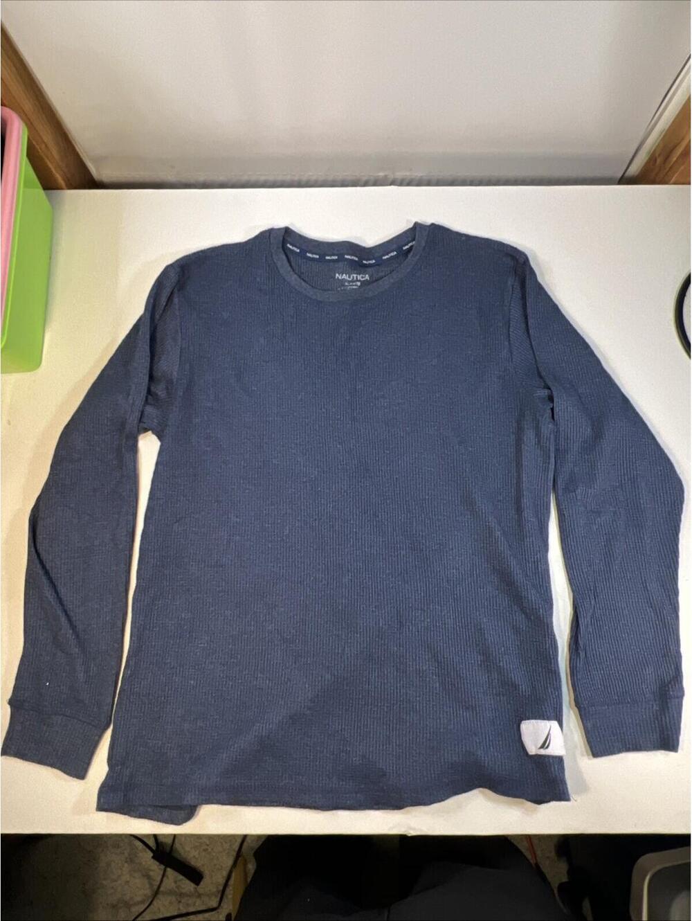 Nautica Long Sleeve Shirt Men Extra Large Blue Crew Neck
